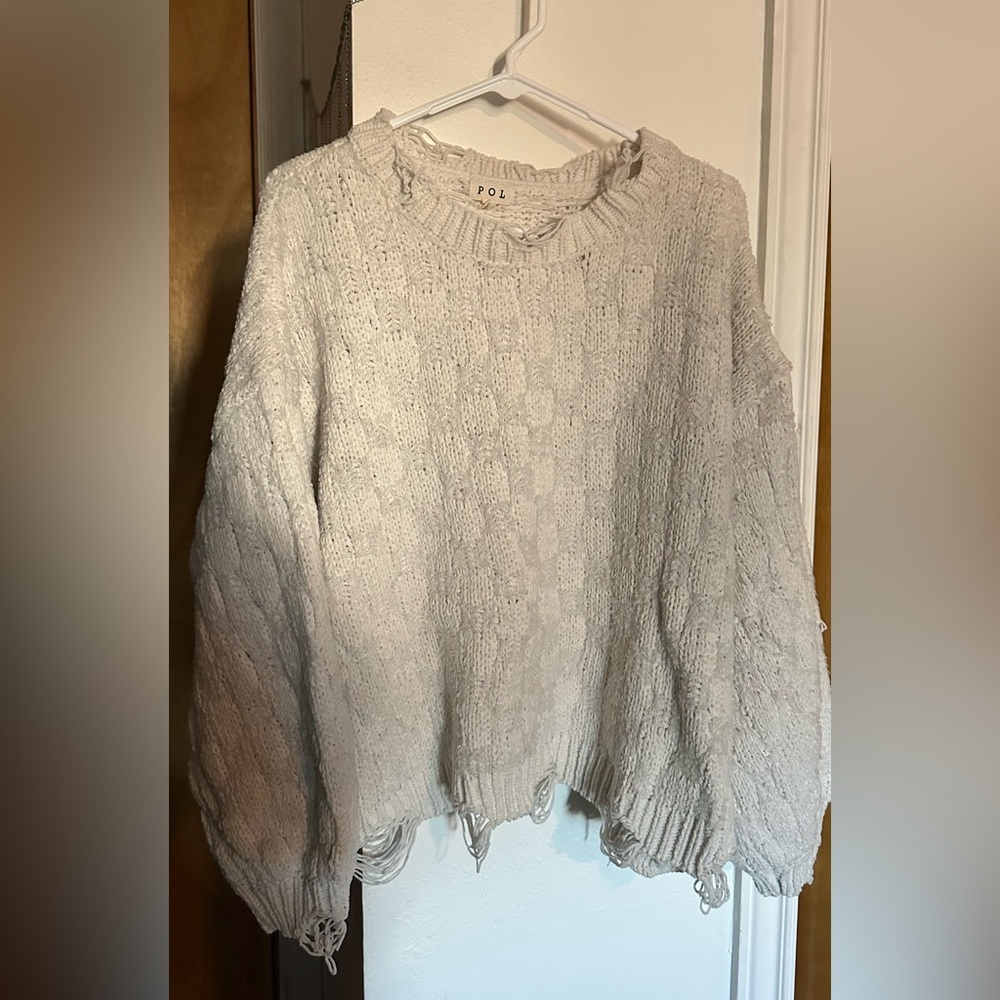 NOT AVAILABLE- POL Distressed Cream Checkered Sweater